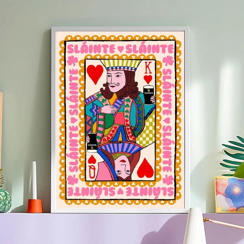 King And Queen Of Pints Playing Card | Sláinte Print | Colourful Wall Art | Irish Art Print | Friend Gift | Ireland Print