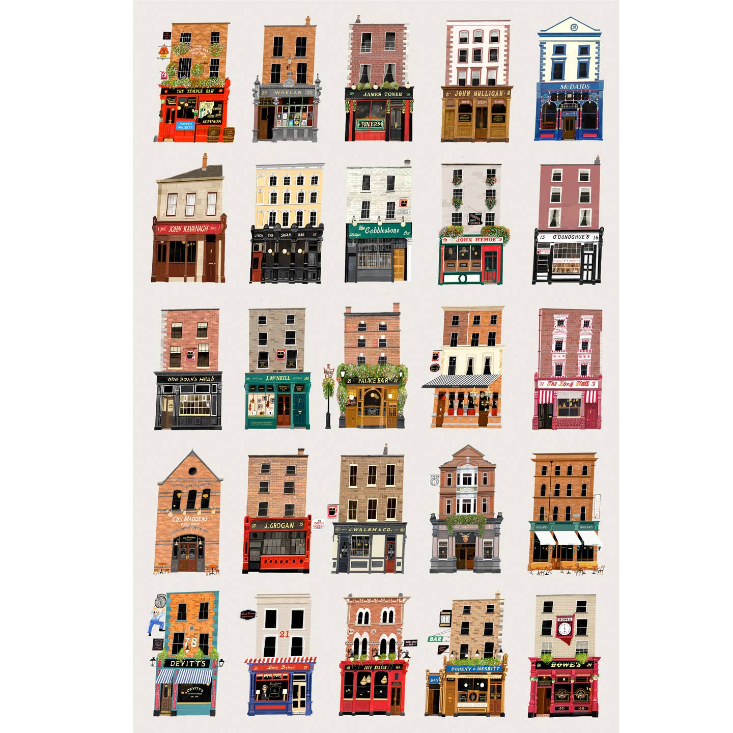 Pubs Of Dublin Print – 25 Iconic Pubs, Art Print