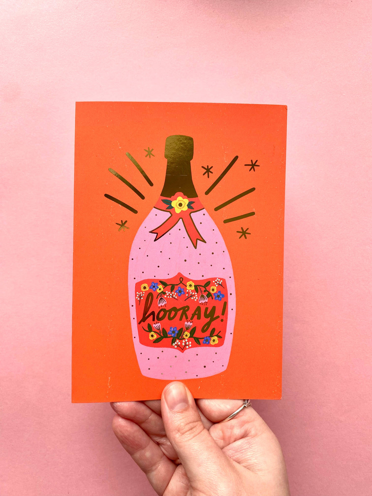 Hooray Champagne Gold Foil Greeting Card