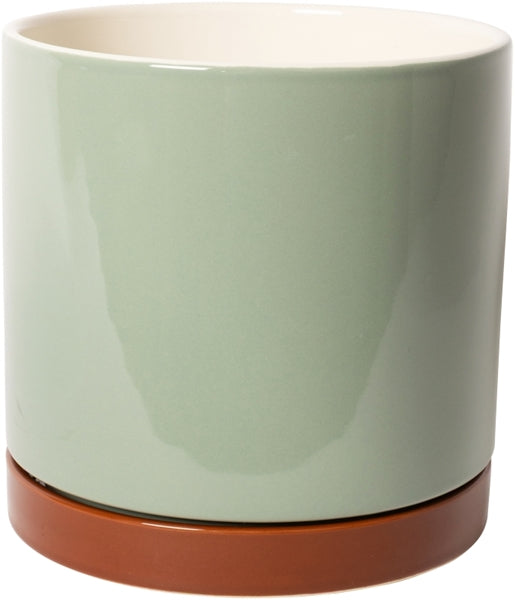 Green + Brown Pot with Saucer