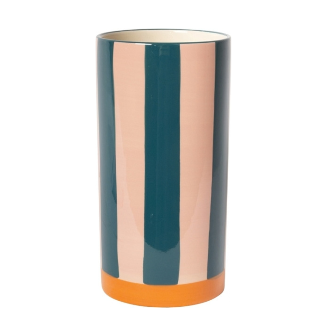 Orange Pink Petrol Vase with Stripes