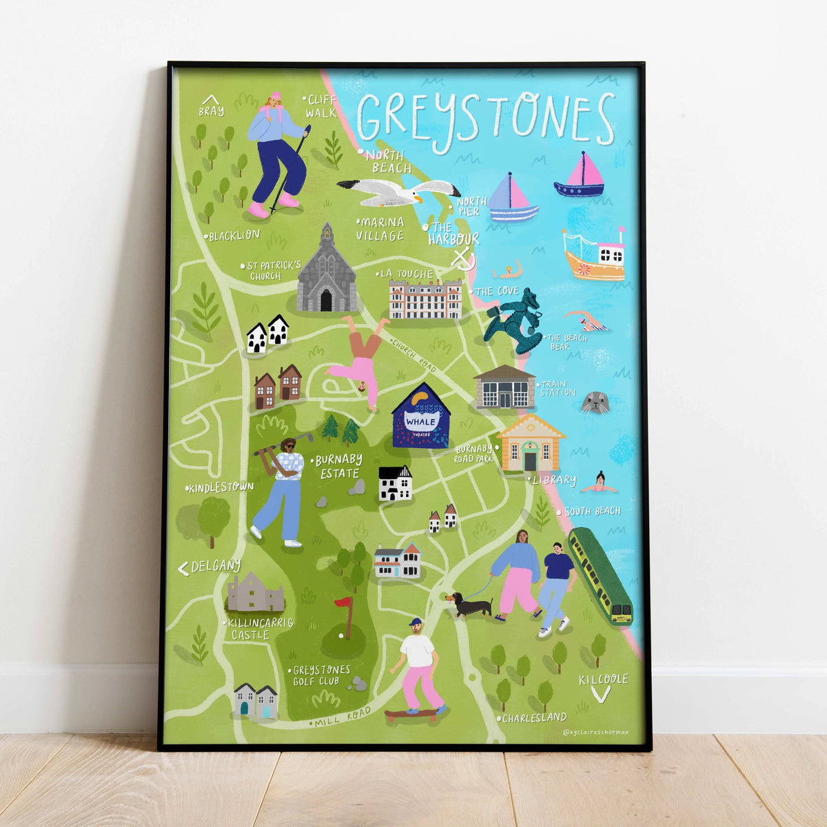 Illustrated Map Of Greystones - Irish Art Print