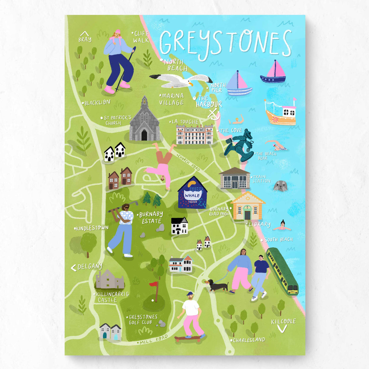 Illustrated Map Of Greystones - Irish Art Print