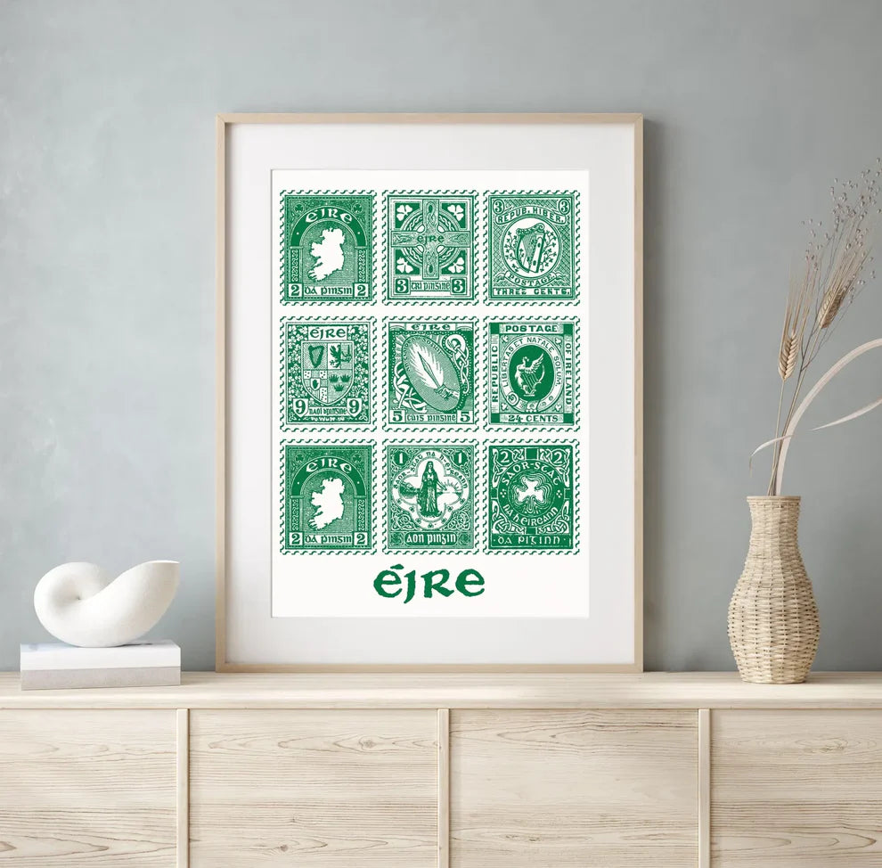 Vintage Green Irish Stamps by Mauds Studio