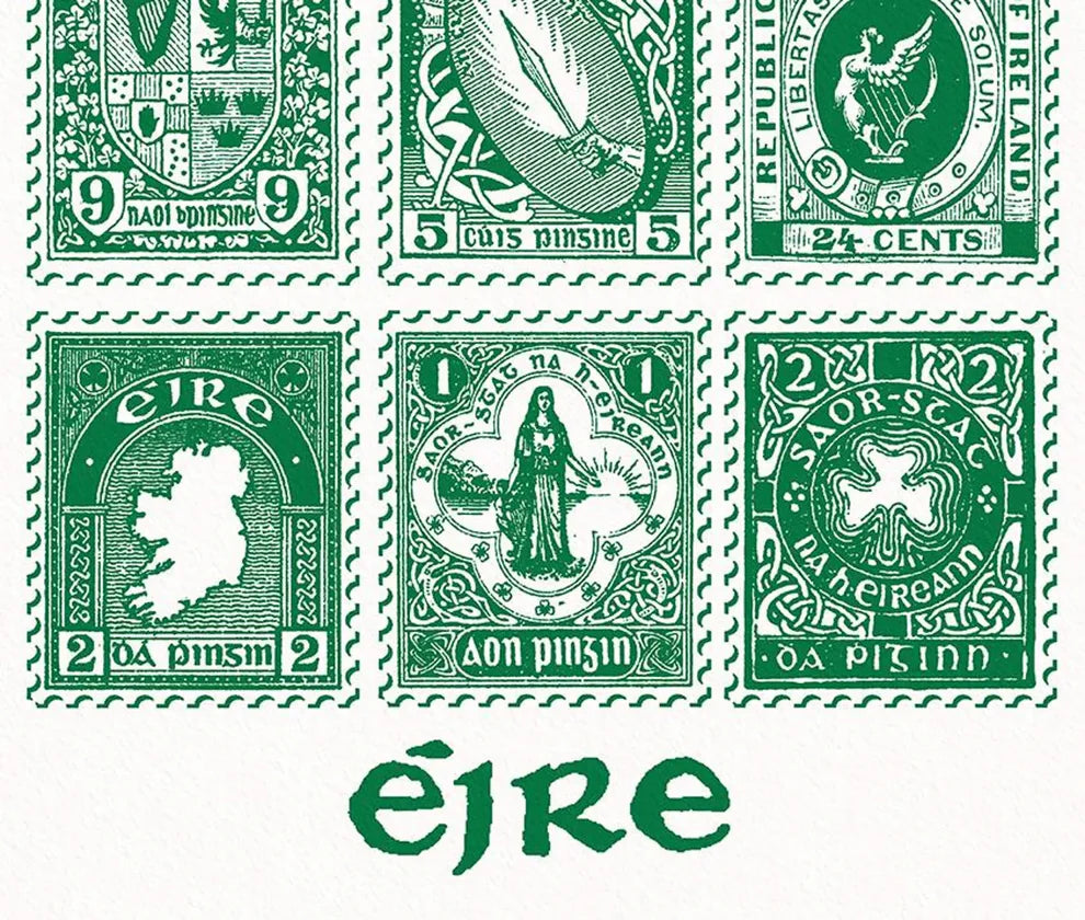 Vintage Green Irish Stamps by Mauds Studio